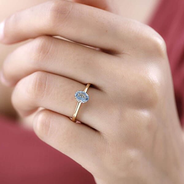 Shop Lc Iliana 18K Yellow Gold AAA Santa Maria Aquamarine And G-H SI Diamond Ring 0.75 Ctw