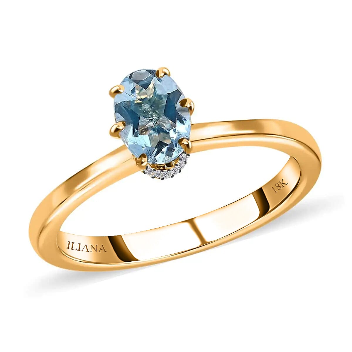 shop lc Iliana 18K Yellow Gold AAA Santa Maria Aquamarine and G-H SI Diamond Ring 0.75 ctw