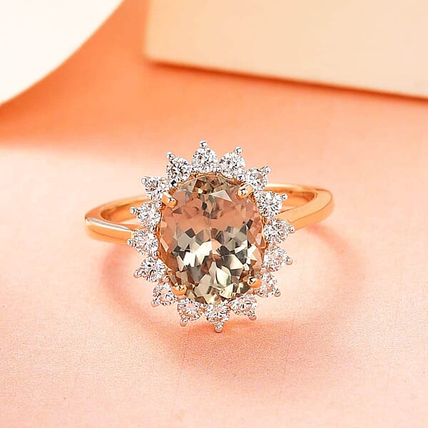 Shop Lc Iliana 18K Yellow Gold AAA Turkizite And G-H SI Diamond Halo Ring 3.75 Ctw