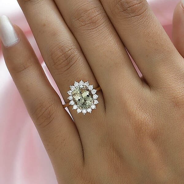 Shop Lc Iliana 18K Yellow Gold AAA Turkizite And G-H SI Diamond Halo Ring 3.75 Ctw