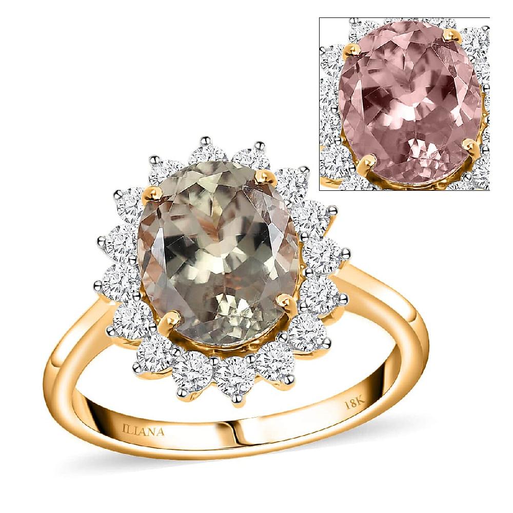 shop lc Iliana 18K Yellow Gold AAA Turkizite and G-H SI Diamond Halo Ring 3.75 ctw