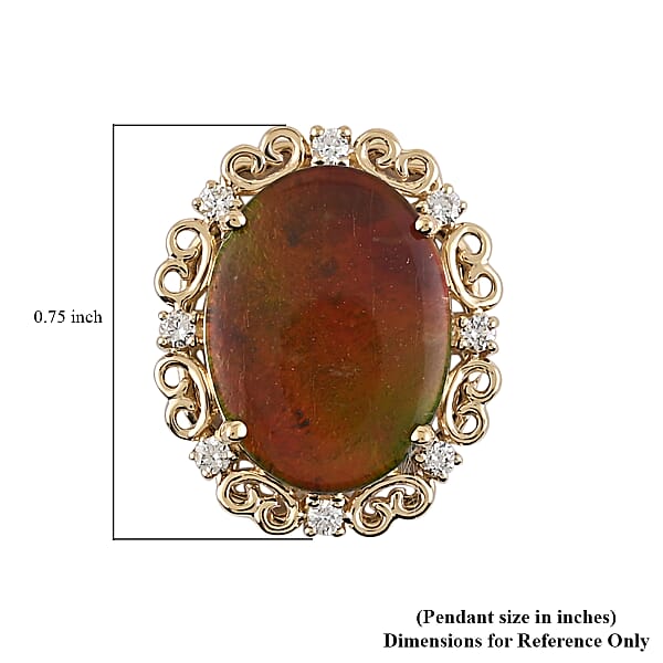Shop Lc Iliana 18K Yellow Gold Canadian Ammolite And G-H SI Diamond Pendant Without Chain 3.50 Grams 5.45 Ctw