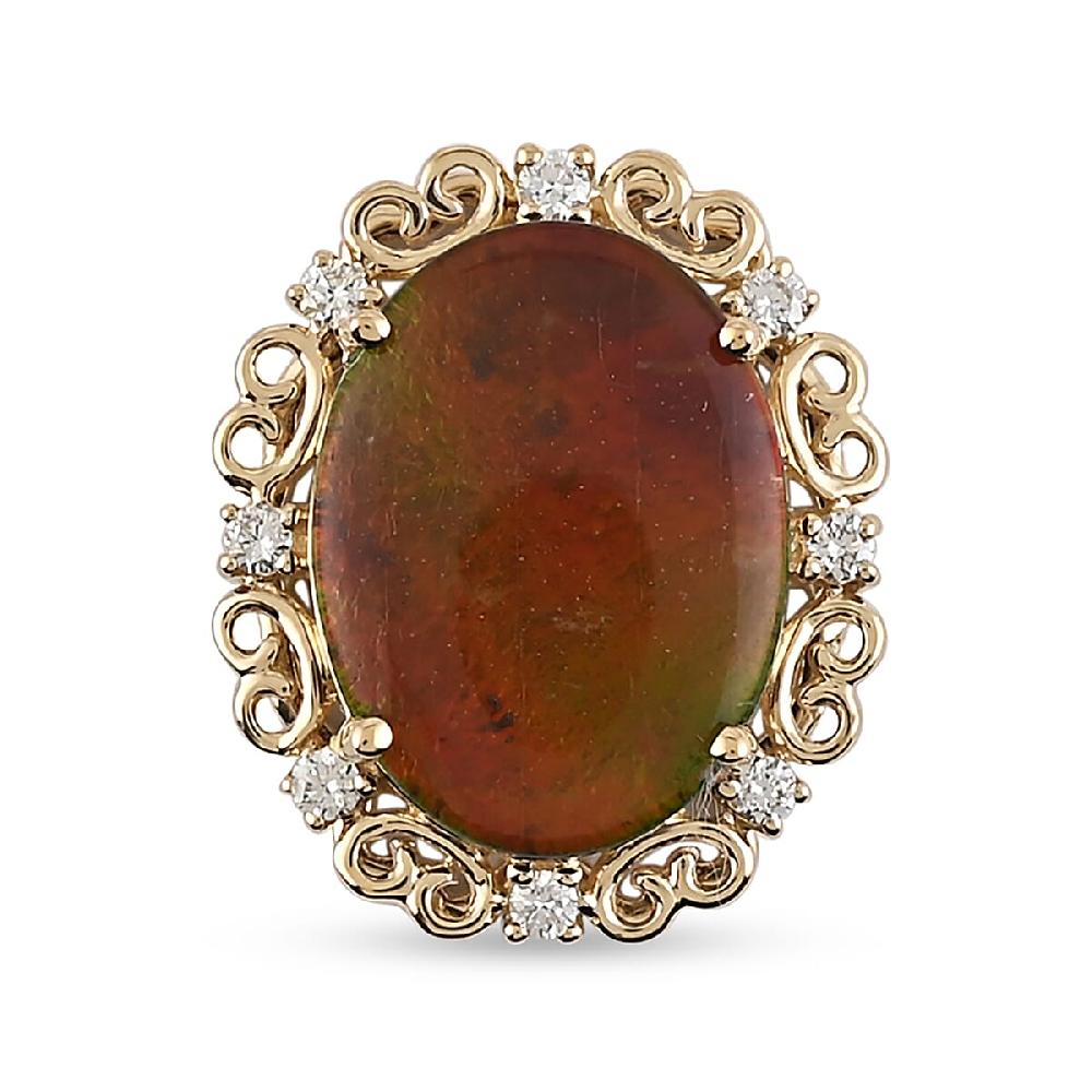 shop lc Iliana 18K Yellow Gold Canadian Ammolite and G-H SI Diamond Pendant without Chain 3.50 Grams 5.45 ctw