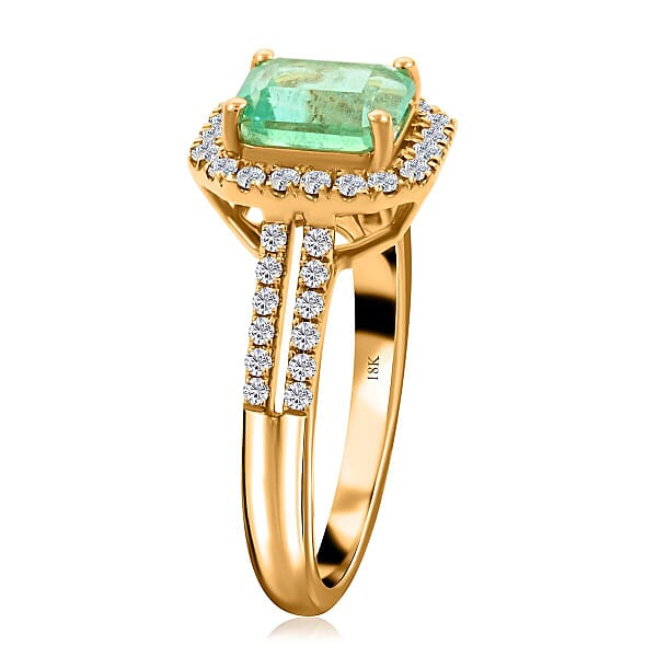 Shop Lc Iliana AAA Boyaca Colombian Emerald And G-H SI Diamond 1.70 Ctw Halo Ring In 18K Yellow Gold