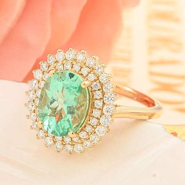 Shop Lc Iliana AAA Boyaca Colombian Emerald And G-H SI Diamond 3.00 Ctw Sunburst Ring In 18K Yellow Gold 5.40 Grams