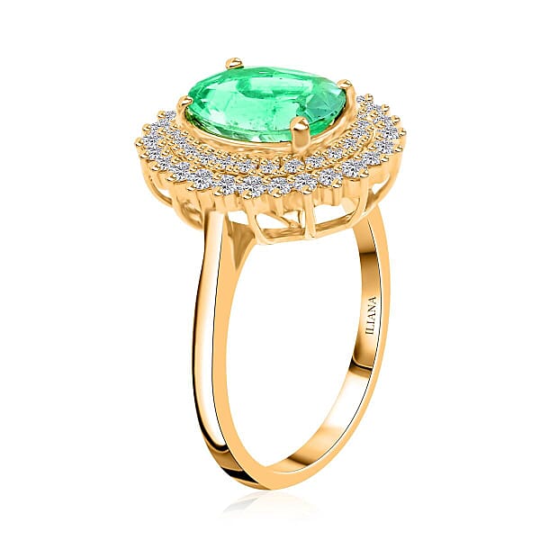 Shop Lc Iliana AAA Boyaca Colombian Emerald And G-H SI Diamond 3.00 Ctw Sunburst Ring In 18K Yellow Gold 5.40 Grams