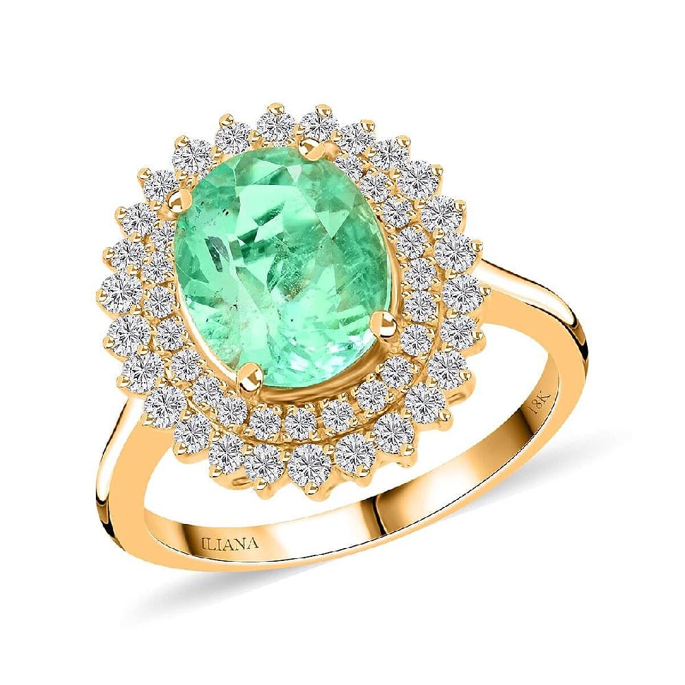 shop lc Iliana AAA Boyaca Colombian Emerald and G-H SI Diamond 3.00 ctw Sunburst Ring in 18K Yellow Gold 5.40 Grams