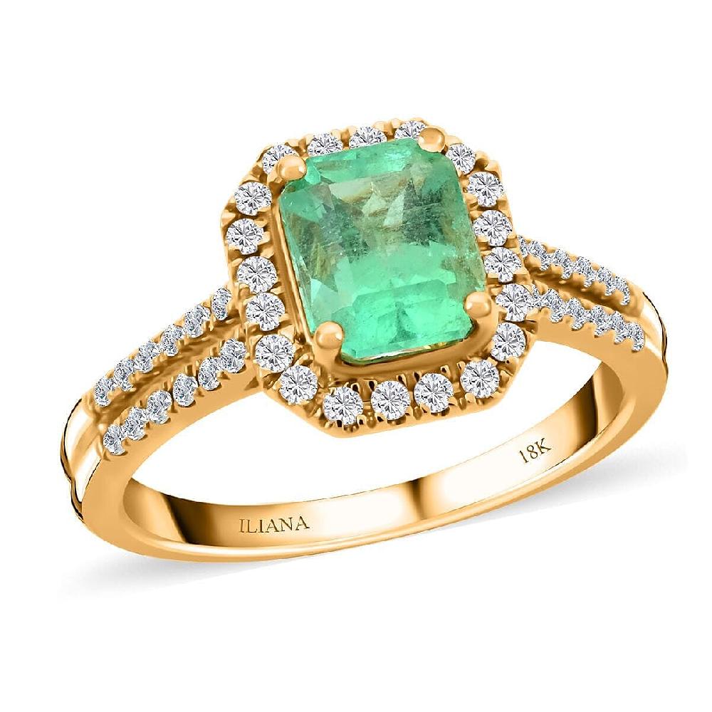 shop lc Iliana AAA Boyaca Colombian Emerald and G-H SI Diamond 1.70 ctw Halo Ring in 18K Yellow Gold