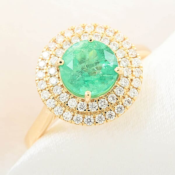 Shop Lc Iliana AAA Boyaca Colombian Emerald And SI Diamond 1.80 Ctw Double Halo Ring In 18K Yellow Gold 4.75 Grams