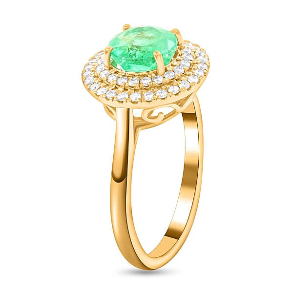 Shop Lc Iliana AAA Boyaca Colombian Emerald And SI Diamond 1.80 Ctw Double Halo Ring In 18K Yellow Gold 4.75 Grams