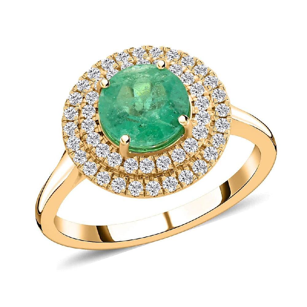 shop lc Iliana AAA Boyaca Colombian Emerald and SI Diamond 1.80 ctw Double Halo Ring in 18K Yellow Gold 4.75 Grams