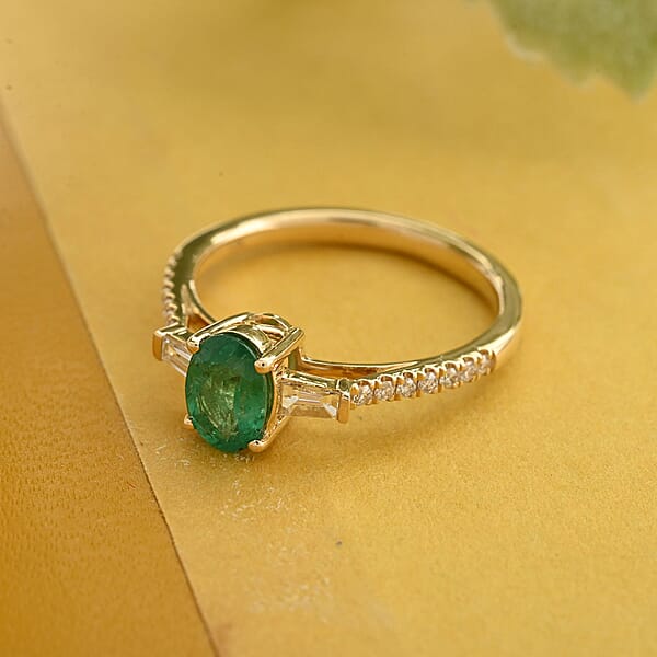 Shop Lc Iliana AAA Kagem Zambian Emerald Diamond Ring In 18K Yellow Gold 1.10 Ctw