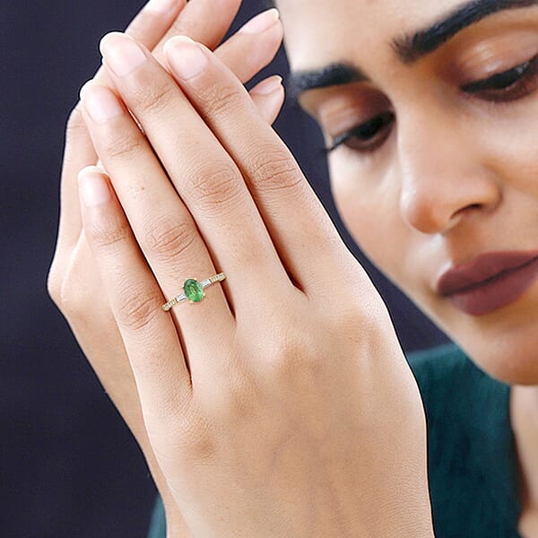 Shop Lc Iliana AAA Kagem Zambian Emerald Diamond Ring In 18K Yellow Gold 1.10 Ctw