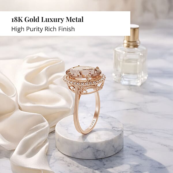 Shop Lc Iliana AAA Marropino Morganite And G-H SI Diamond 5.70 Ctw Halo Ring In 18K Rose Gold 3.50 Grams