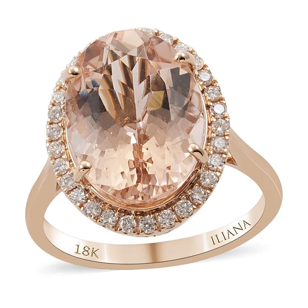 shop lc Iliana AAA Marropino Morganite and G-H SI Diamond 5.70 ctw Halo Ring in 18K Rose Gold 3.50 Grams