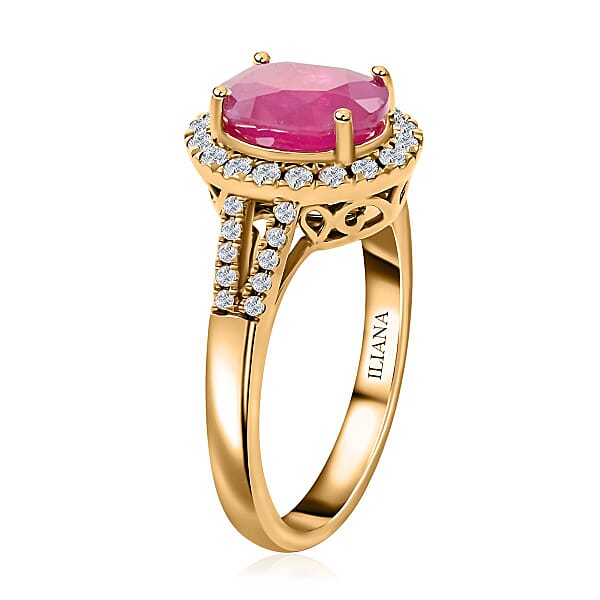 Shop Lc Iliana AAA Montepuez Ruby And SI Diamond 2.35 Ctw Ring In 18K Yellow Gold 5.07 Grams