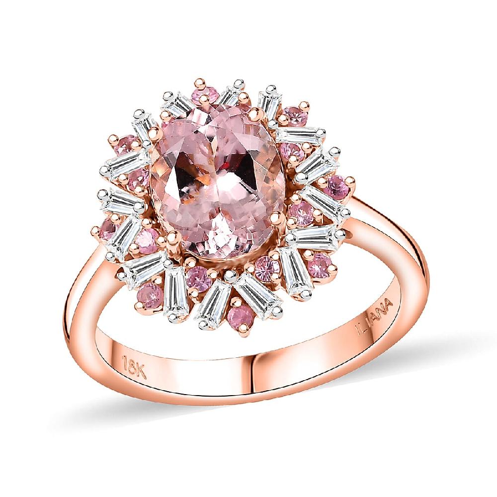 shop lc Iliana AAA Pink Morganite Mahenge Spinel and G-H SI Diamond 2.50 ctw Ring in 18K Rose Gold 4.70 Grams