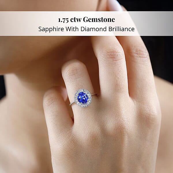 Shop Lc Iliana AAA Royal Ceylon Sapphire And G-H SI Diamond 1.75 Ctw Halo Ring In 18K White Gold