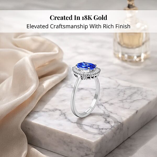 Shop Lc Iliana AAA Royal Ceylon Sapphire And G-H SI Diamond 1.75 Ctw Halo Ring In 18K White Gold