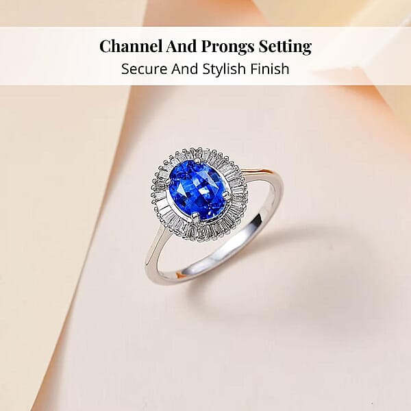 Shop Lc Iliana AAA Royal Ceylon Sapphire And G-H SI Diamond 1.75 Ctw Halo Ring In 18K White Gold