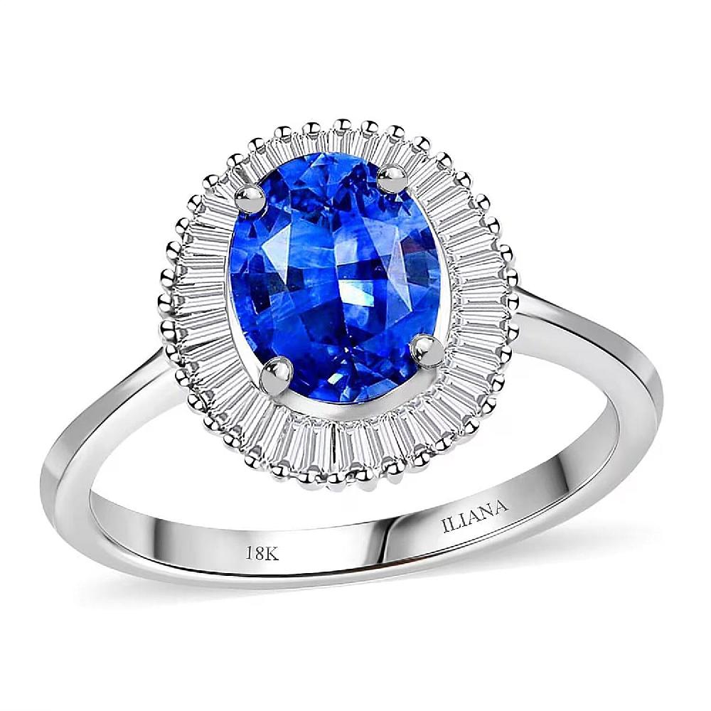 shop lc Iliana AAA Royal Ceylon Sapphire and G-H SI Diamond 1.75 ctw Halo Ring in 18K White Gold