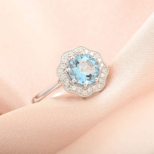 Shop Lc Iliana AAA Santa Maria Aquamarine And G-H SI Diamond 1.35 Ctw Ring In 18K White Gold