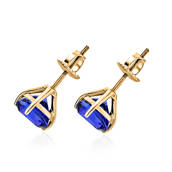 Shop Lc Iliana AAA Tanzanite Solitaire 2.90 Ctw Stud Earrings In 18K Yellow Gold