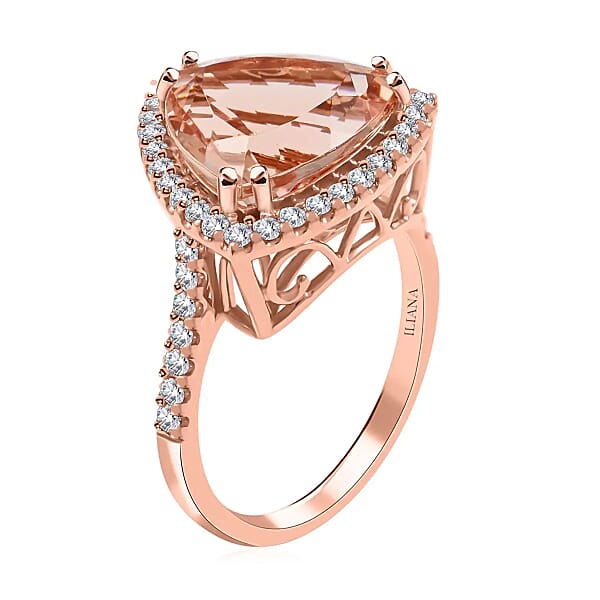 Shop Lc Iliana Certified And Appraised AAA Marropino Morganite Ring G-H SI Diamond Accent Ring Morganite Halo Ring 18K Rose Gold Ring Wedding Ring 4.85 Grams 5.75 Ctw