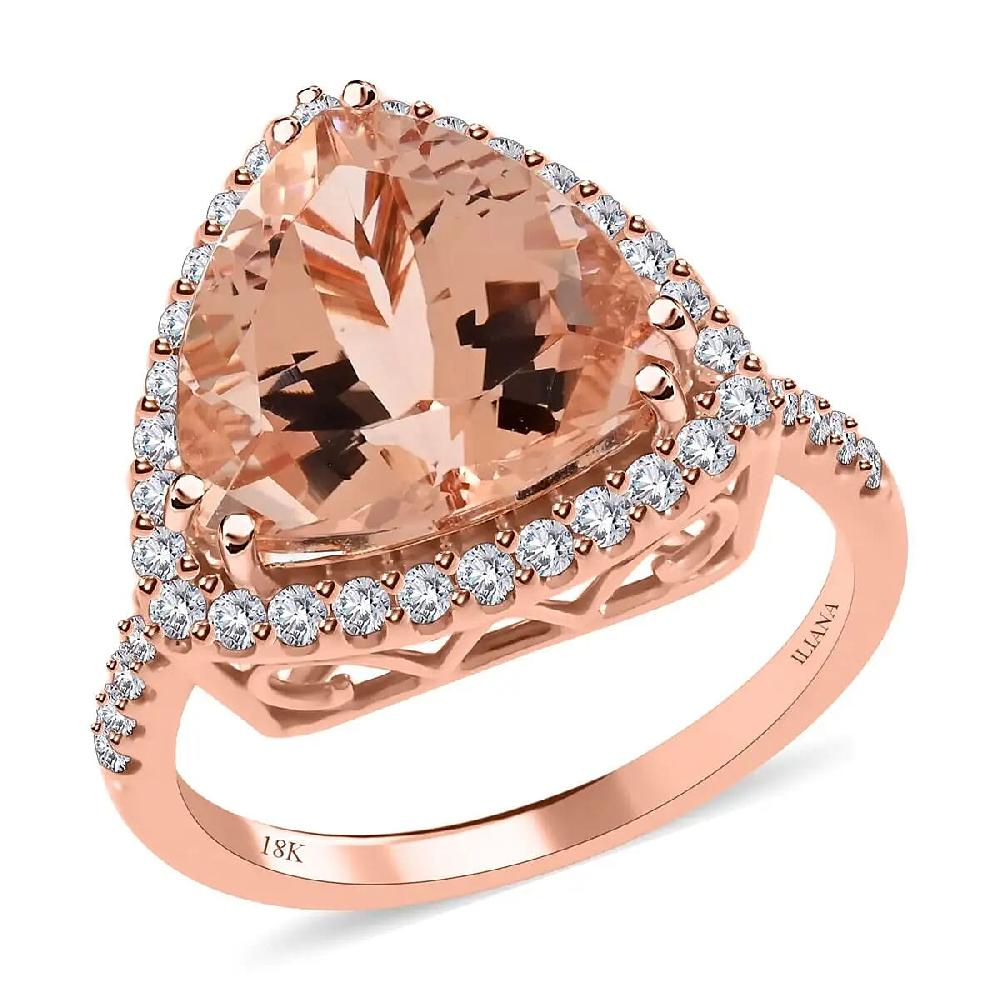 shop lc Iliana Certified and Appraised AAA Marropino Morganite Ring G-H SI Diamond Accent Ring Morganite Halo Ring 18K Rose Gold Ring Wedding Ring 4.85 Grams 5.75 ctw