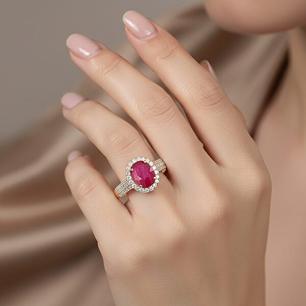 Shop Lc Iliana Certified & Appraised AAA Montepuez Ruby Ring G-H SI Diamond Accent Ring Ruby Halo Ring 18K Yellow Gold Ring Wedding Ring 4.50 Grams 2.05 Ctw (Del. In 10-15 Days)