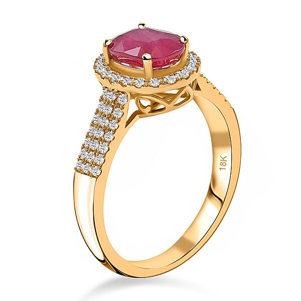Shop Lc Iliana Certified & Appraised AAA Montepuez Ruby Ring G-H SI Diamond Accent Ring Ruby Halo Ring 18K Yellow Gold Ring Wedding Ring 4.50 Grams 2.05 Ctw (Del. In 10-15 Days)