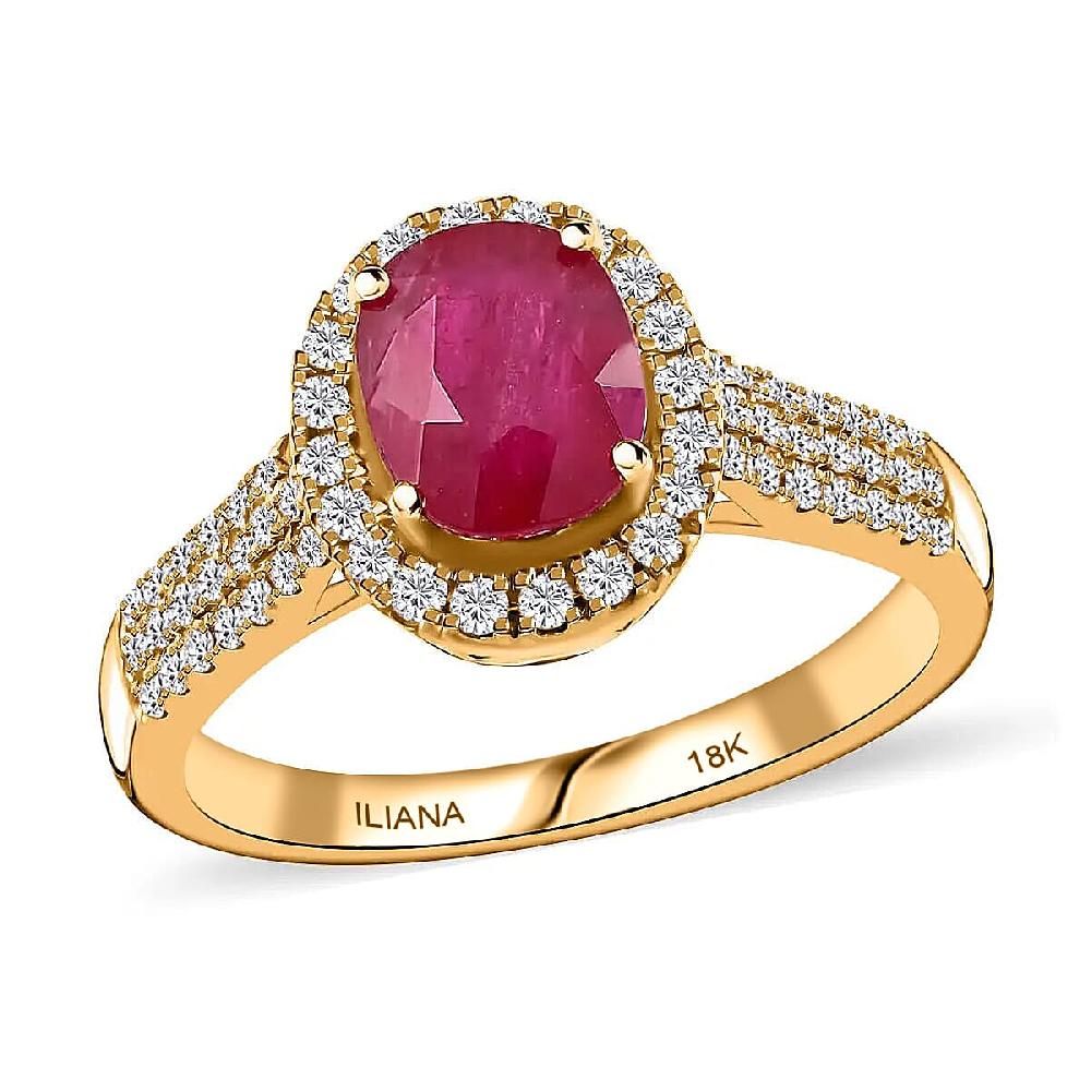 shop lc Iliana Certified & Appraised AAA Montepuez Ruby Ring G-H SI Diamond Accent Ring Ruby Halo Ring 18K Yellow Gold Ring Wedding Ring 4.50 Grams 2.05 ctw (Del. in 10-15 Days)