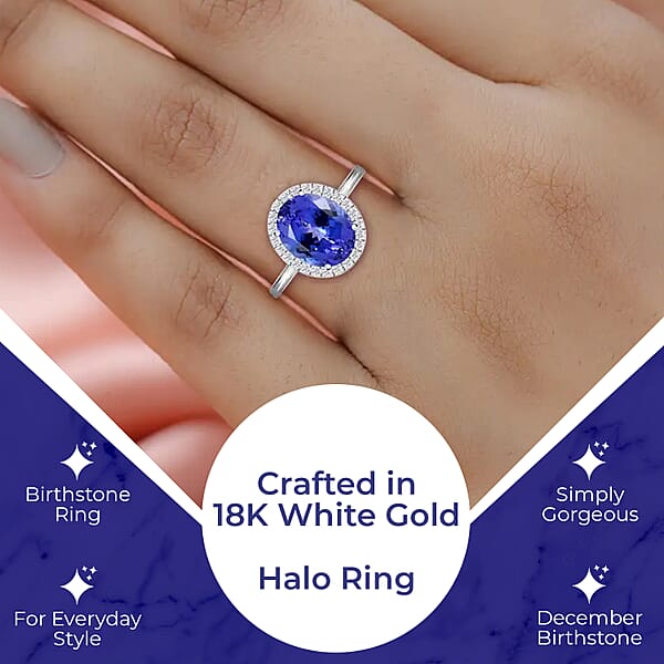 Shop Lc Iliana Certified & Appraised AAA Tanzanite And G-H SI Diamond 3.25 Ctw Accent Ring Tanzanite Halo Ring 18K White Gold Ring Wedding Ring