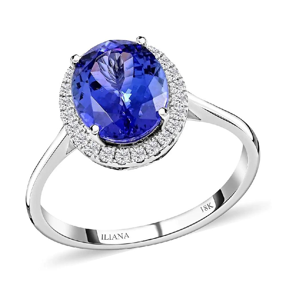 shop lc Iliana Certified & Appraised AAA Tanzanite and G-H SI Diamond 3.25 ctw Accent Ring Tanzanite Halo Ring 18K White Gold Ring Wedding Ring
