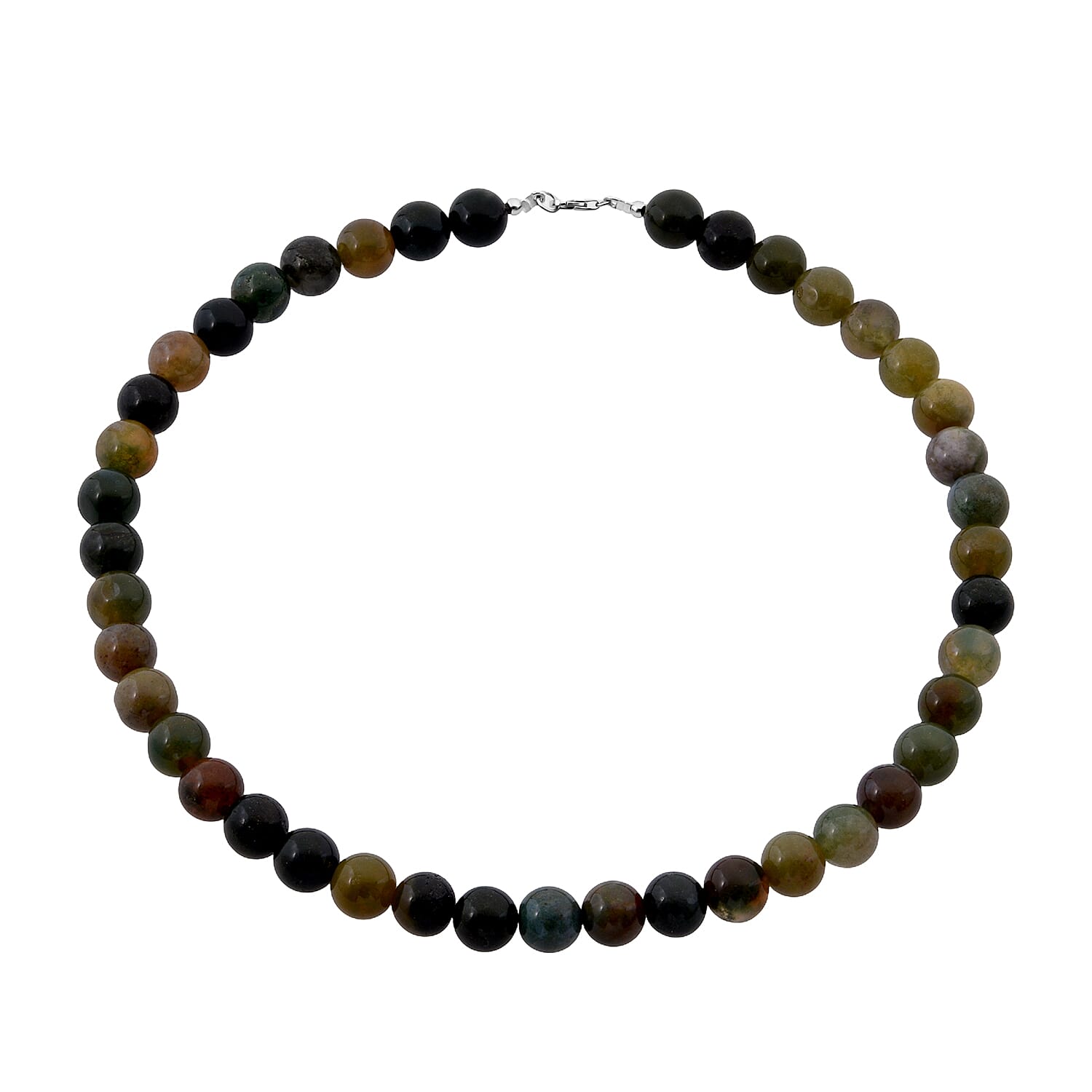 shop lc Indian Agate Beaded 351.45 ctw Necklace 18 Inches in Sterling Silver