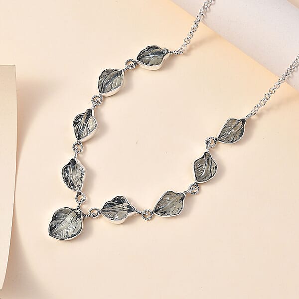 Shop Lc Indian Artistry Aquamarine Carved 21.50 Ctw Leaf Necklace In Sterling Silver 18-20 Inches