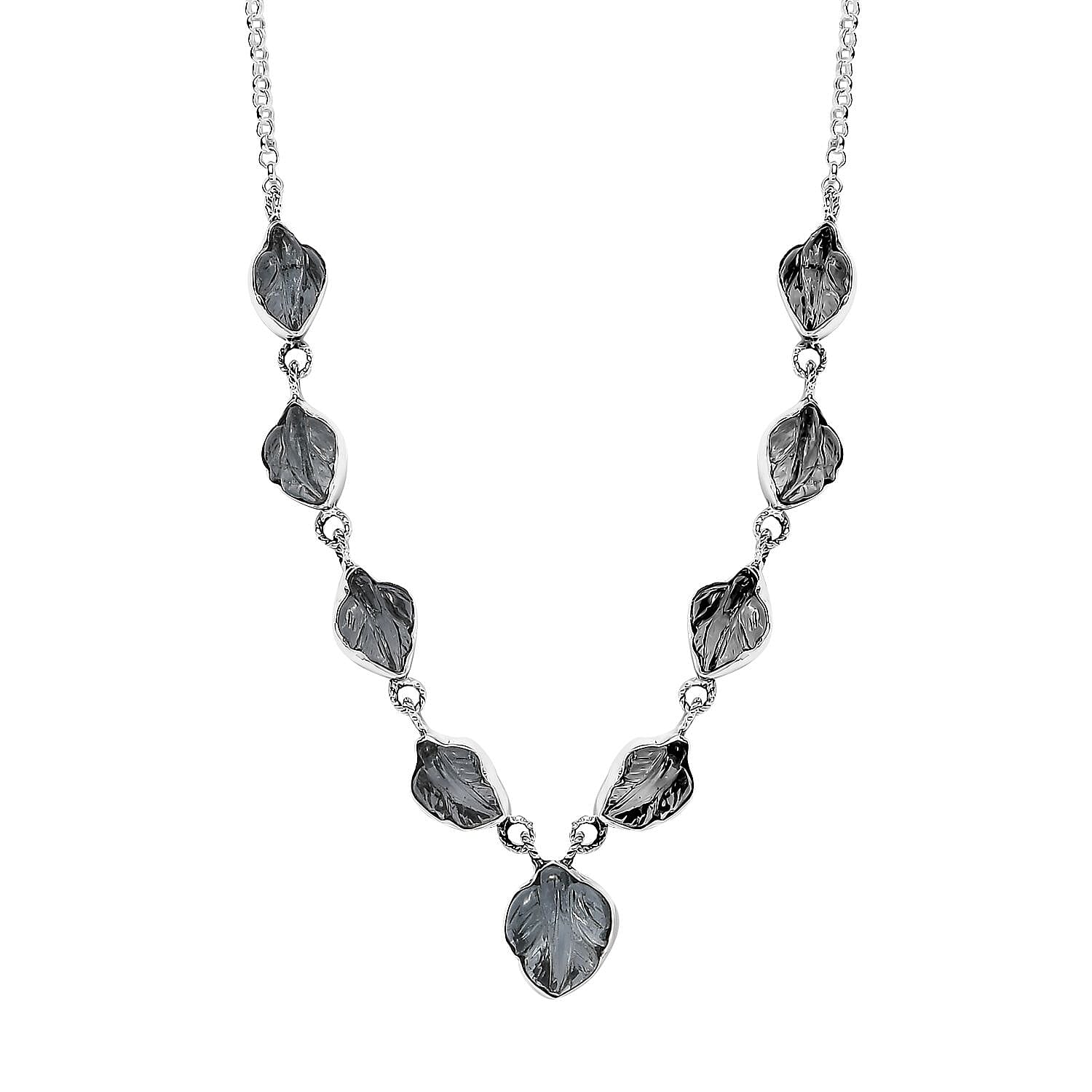 shop lc Indian Artistry Aquamarine Carved 21.50 ctw Leaf Necklace in Sterling Silver 18-20 Inches