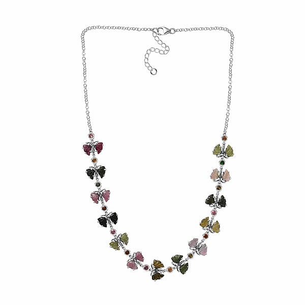 Shop Lc Indian Artistry Multi-Tourmaline Carved 18.75 Ctw Butterfly Necklace In Sterling Silver 18-20 Inches