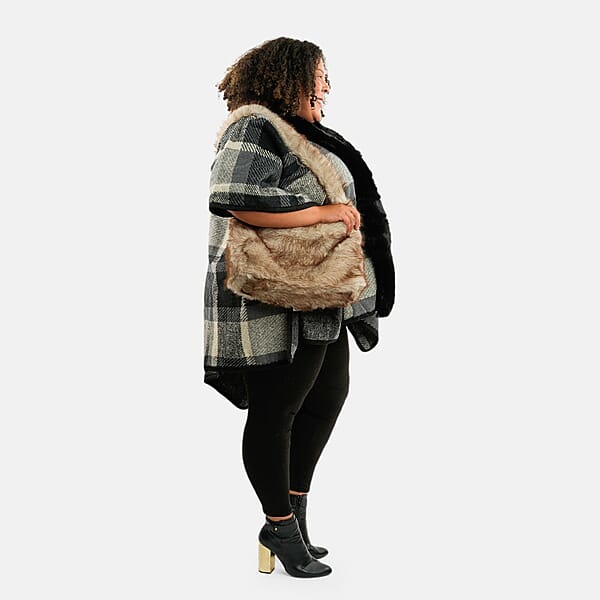 Shop Lc Instyle Black Plaid Ruana And Ivory Purse Set - One Size Fits Most