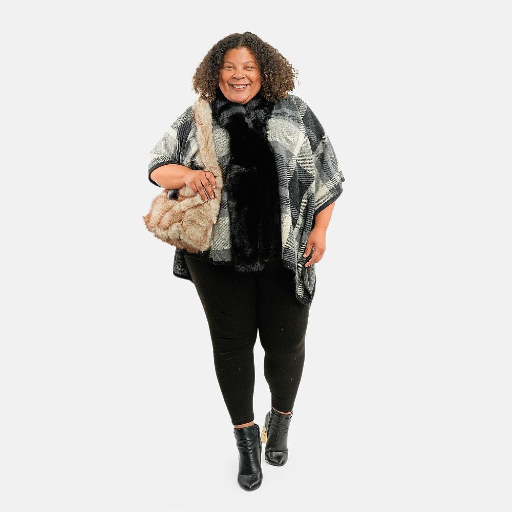 shop lc Instyle Black Plaid Ruana and Ivory Purse Set - One Size Fits Most