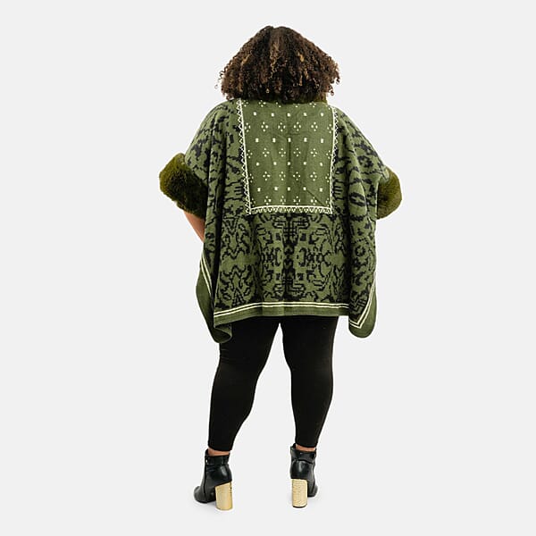 Shop Lc Instyle Olive Abstract Faux Fur Ruana - One Size Fits Most