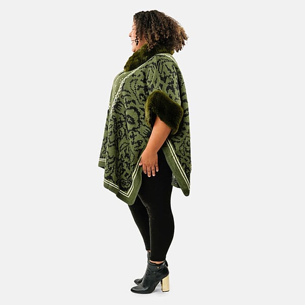 Shop Lc Instyle Olive Abstract Faux Fur Ruana - One Size Fits Most