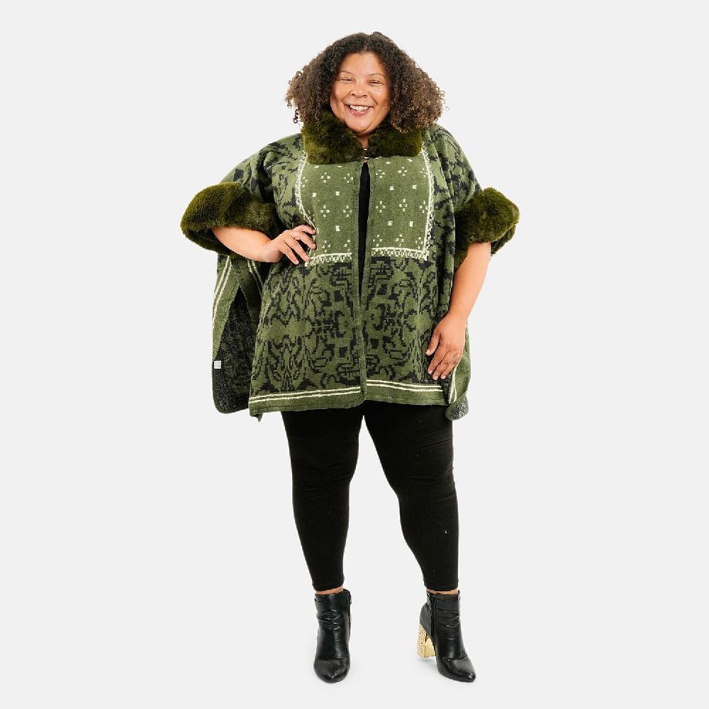 shop lc Instyle Olive Abstract Faux Fur Ruana - One Size Fits Most