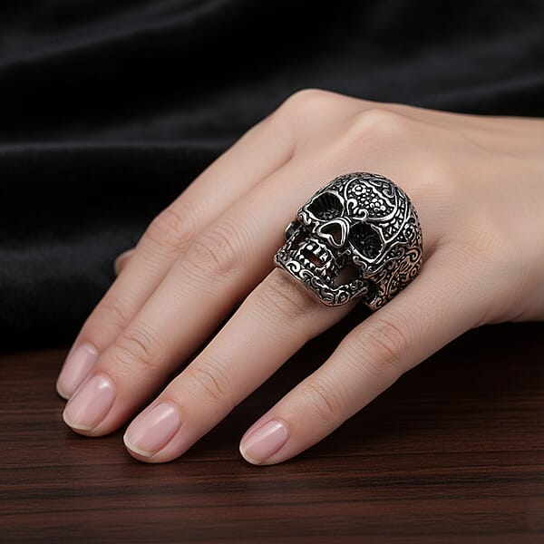 Shop Lc Intricate Skull Ring In Black Oxidized And Stainless Steel