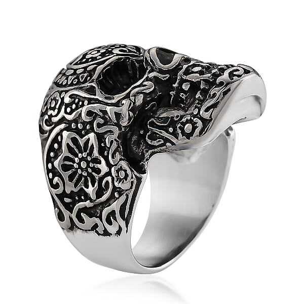 Shop Lc Intricate Skull Ring In Black Oxidized And Stainless Steel