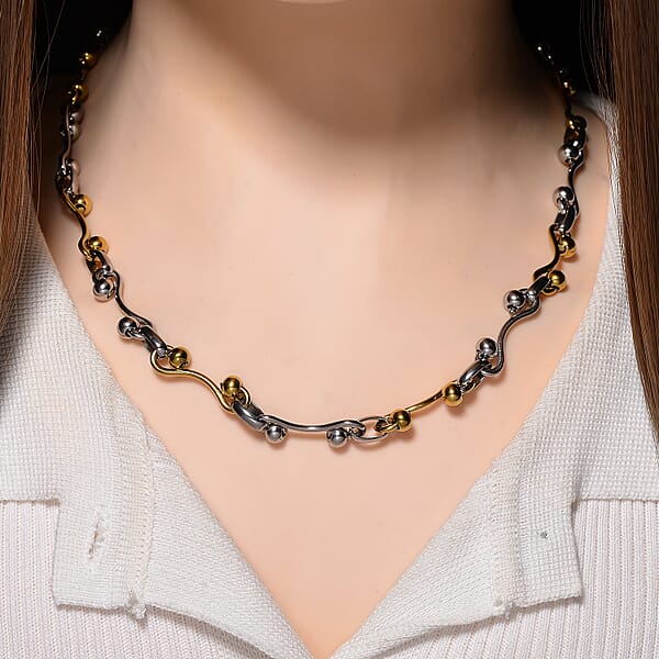Shop Lc ION Plated YG And Stainless Steel Modern Wave Link Necklace 20-22 Inches