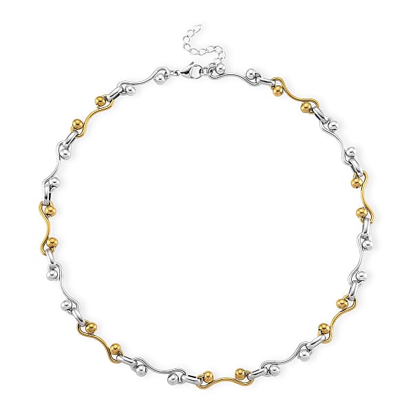 Shop Lc ION Plated YG And Stainless Steel Modern Wave Link Necklace 20-22 Inches