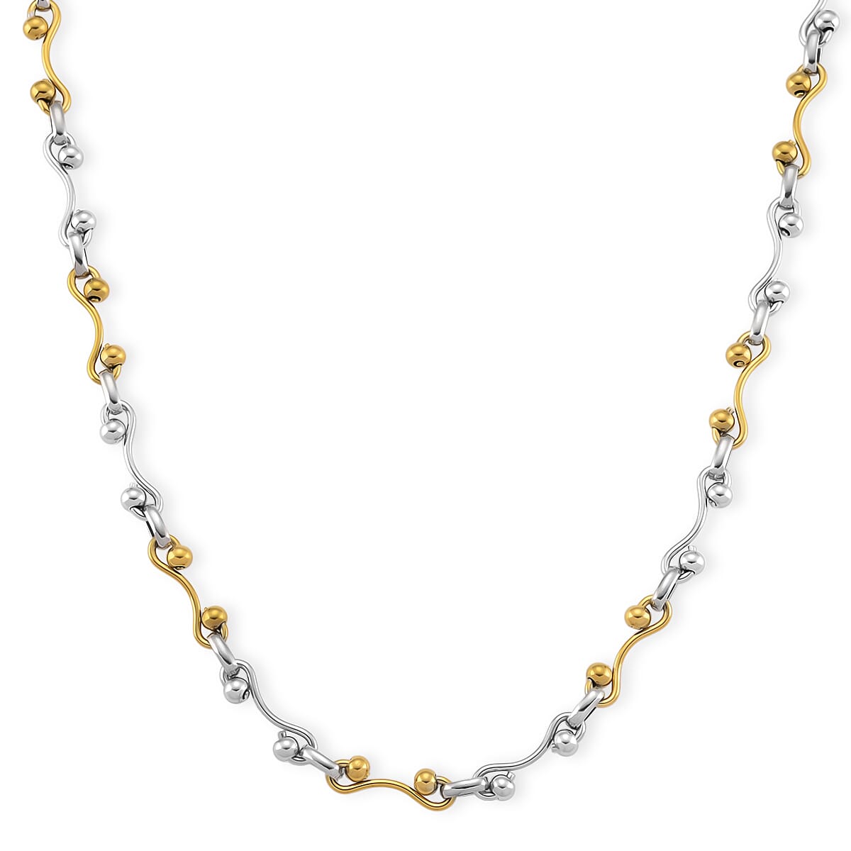 shop lc ION Plated YG and Stainless Steel Modern Wave Link Necklace 20-22 Inches