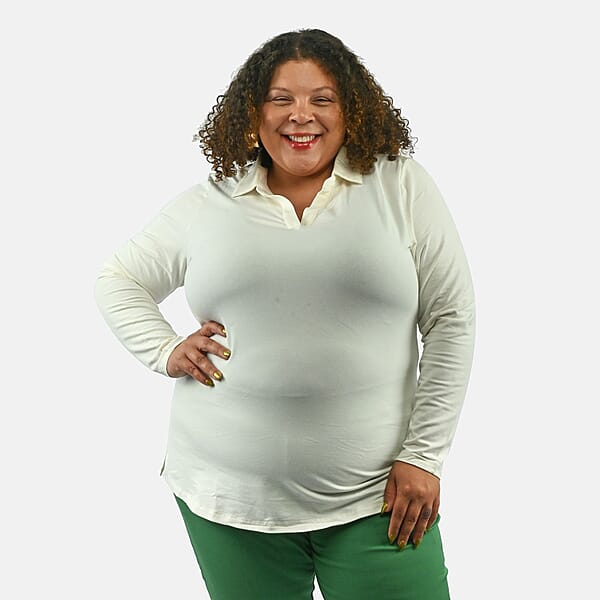 Shop Lc Isaac Mizrahi Ivory Split-Neck Collared Top - 2X