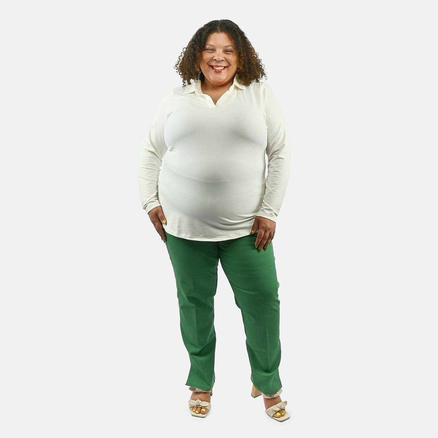 shop lc Isaac Mizrahi Ivory Split-Neck Collared Top - 2X